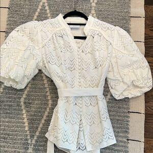 Acler Ivory Lace Puff Sleeve Blouse